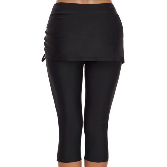 Women's Black Swim Capris with Side-Tie Skirt Size XL - Picture 4 of 10